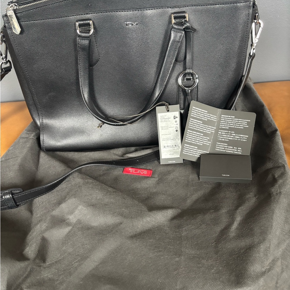 TUMI Esme Leather Laptop Business Bag - Black Leather